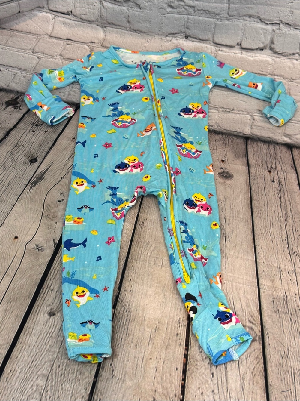 Bellabu Bear Baby Shark Bamboo Zippie Romper